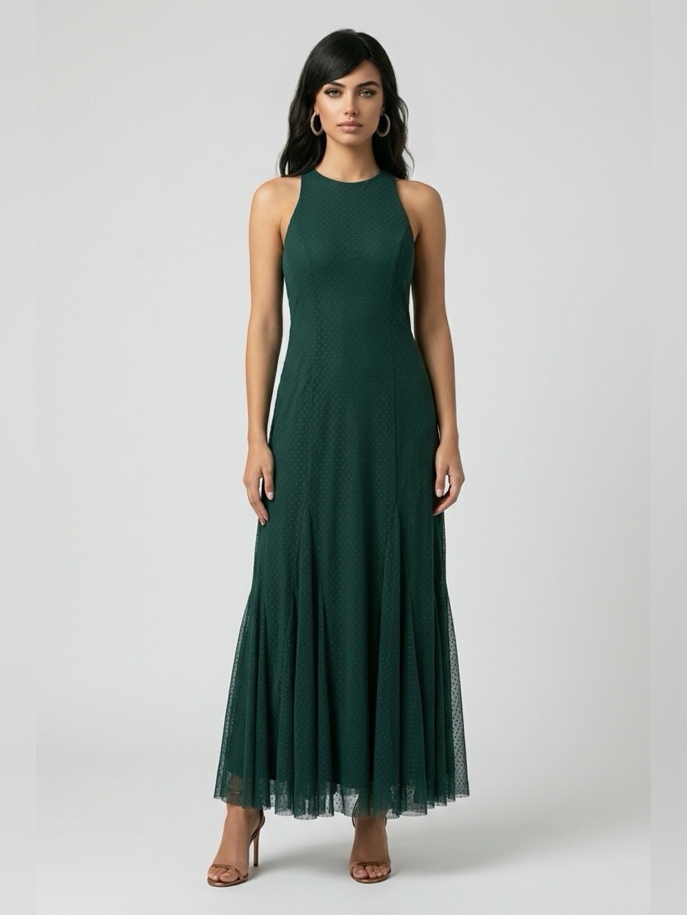 Zara Dark Green Sleeveless Chiffon Maxi Dress